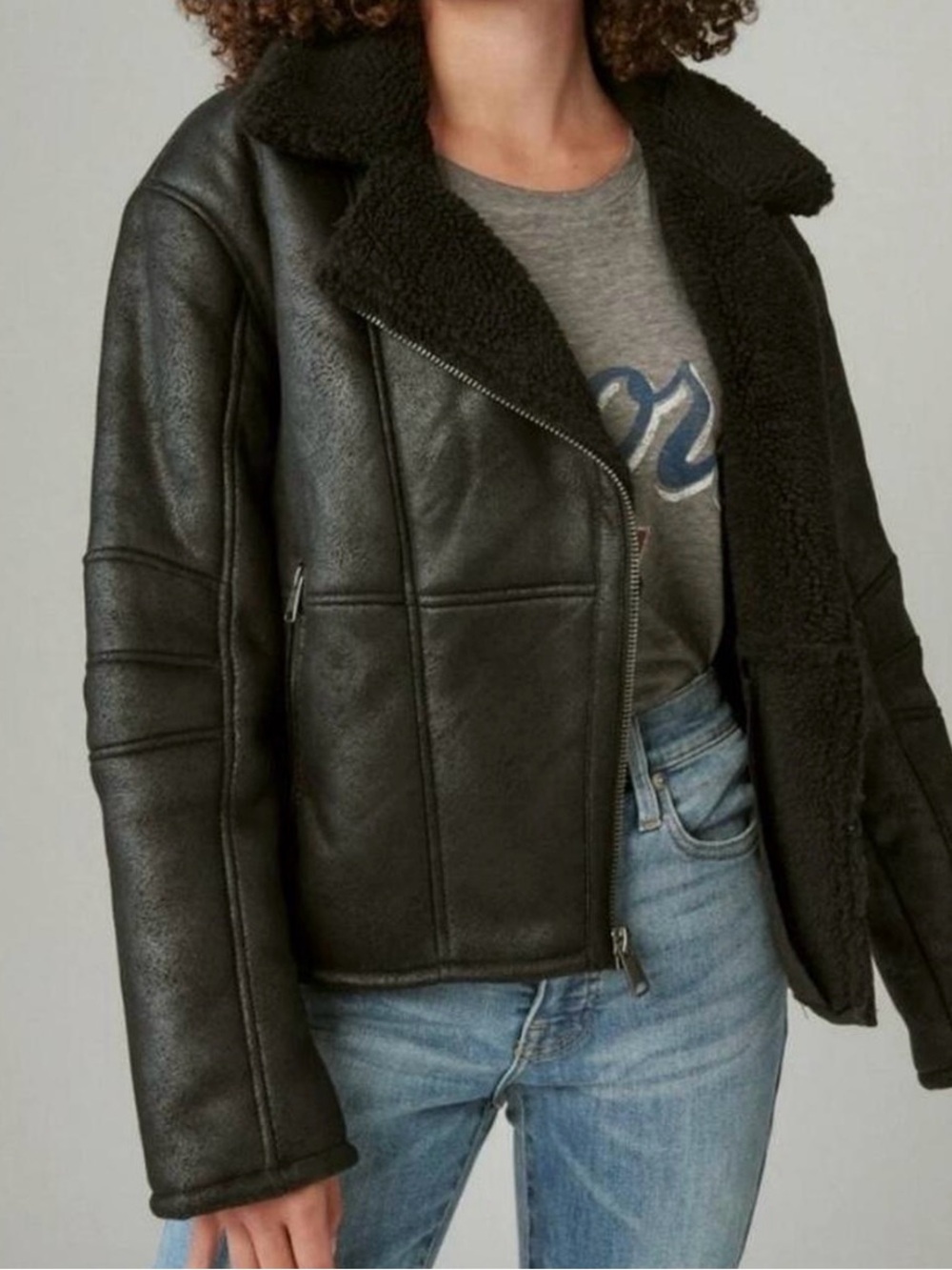 Lucky brand Black Faux Shearling Moto Jacket size small